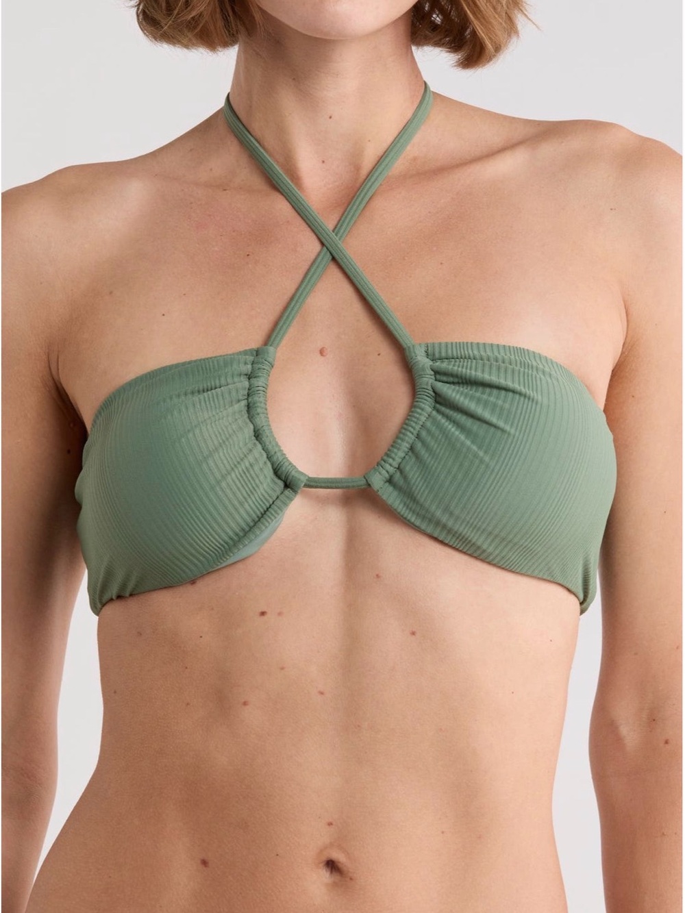 Dippin Daisys Amalfi Halter Bikini Top avocado green ribbed size medium